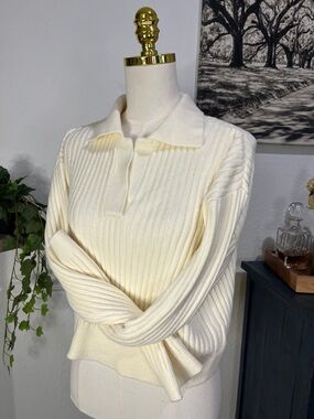 Ivory Ribbed Polo Sweater - Macy Women's Knit Pullover